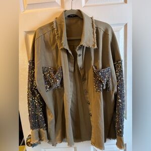 Chicme sequined and soft denim shacket
